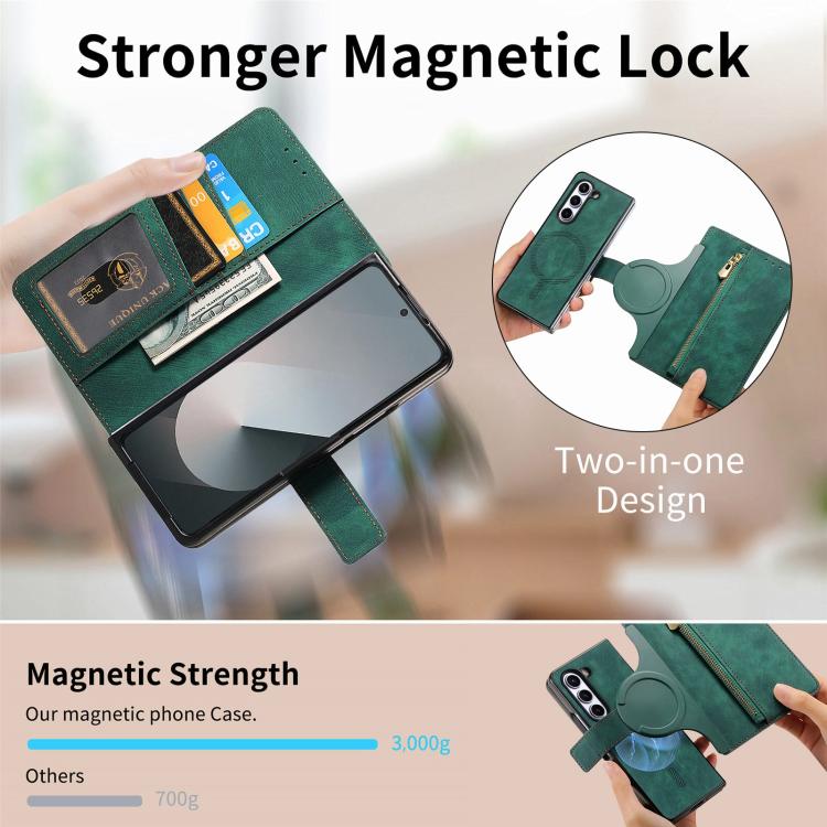 For Samsung Galax Z Fold7 5G Retro MagSafe Magnetic Zipper Wallet Leather Phone Case