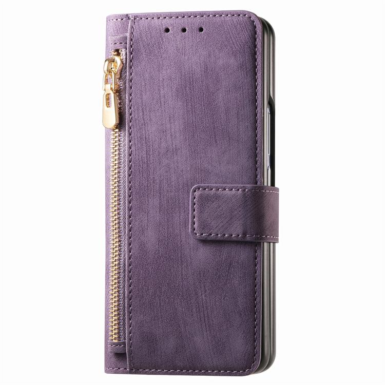 For Samsung Galax Z Fold7 5G Retro MagSafe Magnetic Zipper Wallet Leather Phone Case