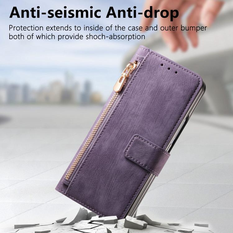 For Samsung Galax Z Fold7 5G Retro MagSafe Magnetic Zipper Wallet Leather Phone Case