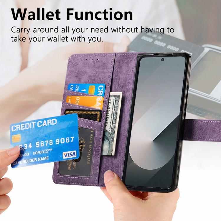 For Samsung Galax Z Fold7 5G Retro MagSafe Magnetic Zipper Wallet Leather Phone Case
