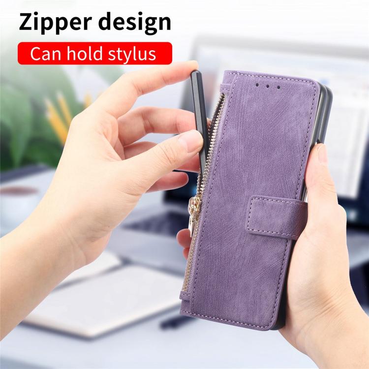 For Samsung Galax Z Fold7 5G Retro MagSafe Magnetic Zipper Wallet Leather Phone Case