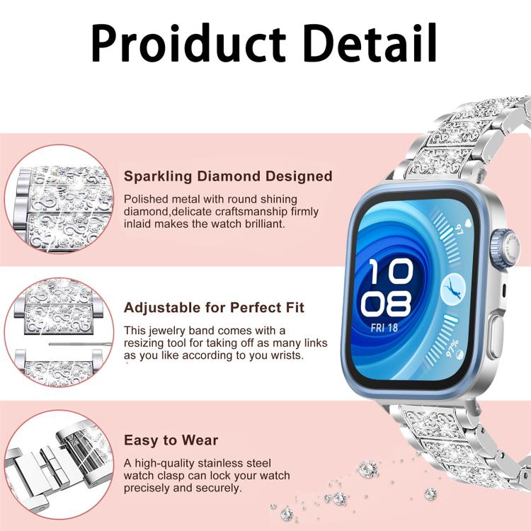 For Huawei Band 10 / 9 / 8 14mm xDfind Diamond Jewelry Stainless Steel Watch Band