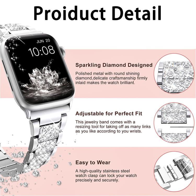 For Apple Watch 42 / 44 / 45 / 46 / 49mm xDfind Diamond Jewelry Stainless Steel Watch Band