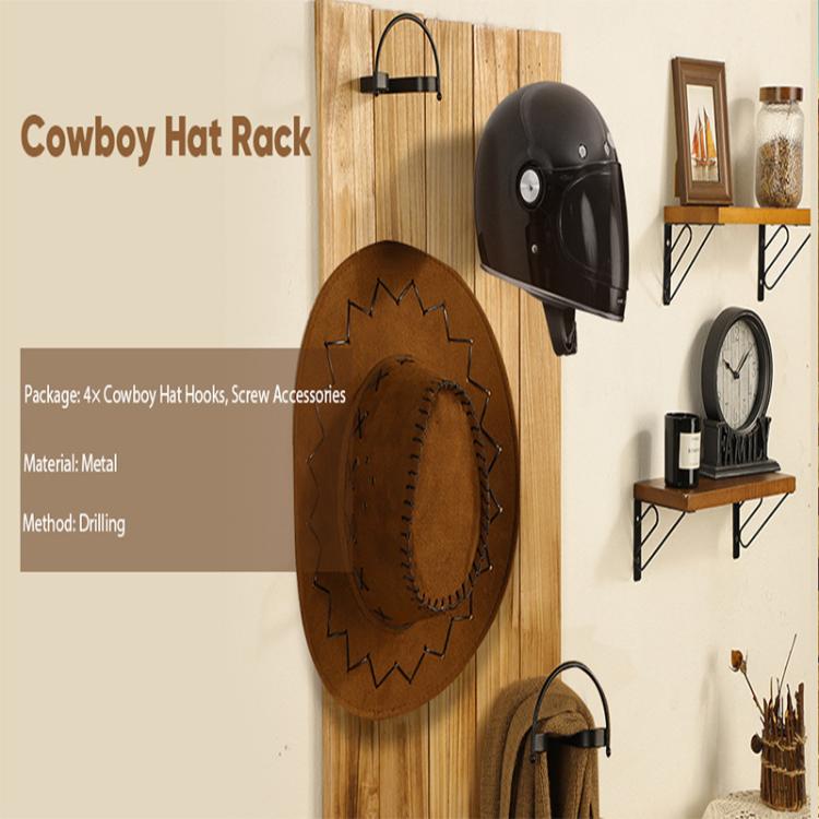 4pcs/Pcak Wall Mounted Cowboy Hat Storage Rack Multifunctional Hat Display Organizer - Black