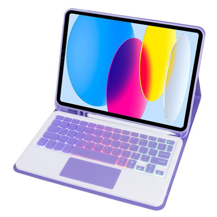 For iPad 11 2025 / 10th Gen 10.9 2022 A10B-AS Backlight Bluetooth Touch Keyboard Leather Tablet Case with Pen Slot