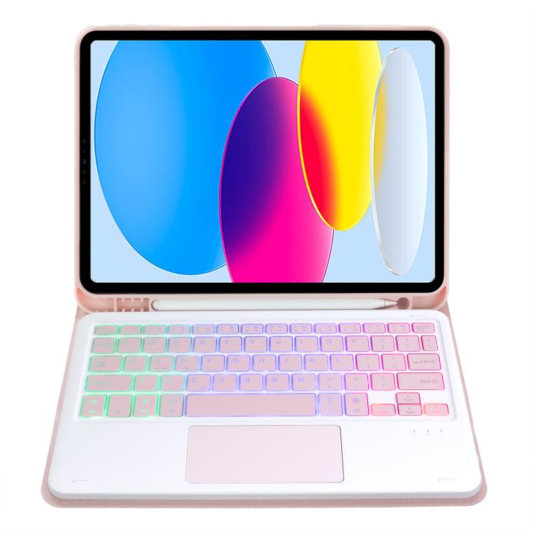 For iPad 11 2025 / 10th Gen 10.9 2022 A10B-AS Backlight Bluetooth Touch Keyboard Leather Tablet Case with Pen Slot