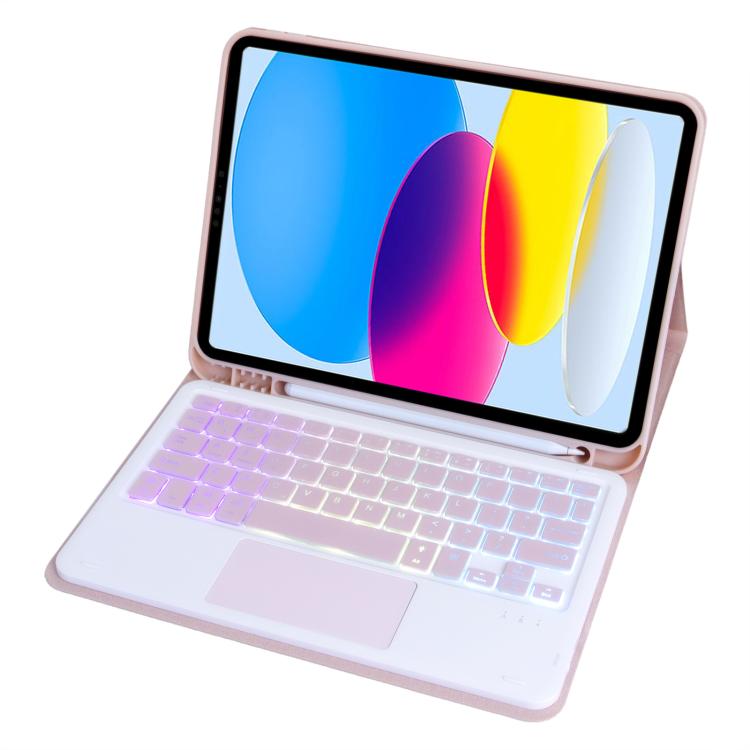 For iPad 11 2025 / 10th Gen 10.9 2022 A10B-AS Backlight Bluetooth Touch Keyboard Leather Tablet Case with Pen Slot