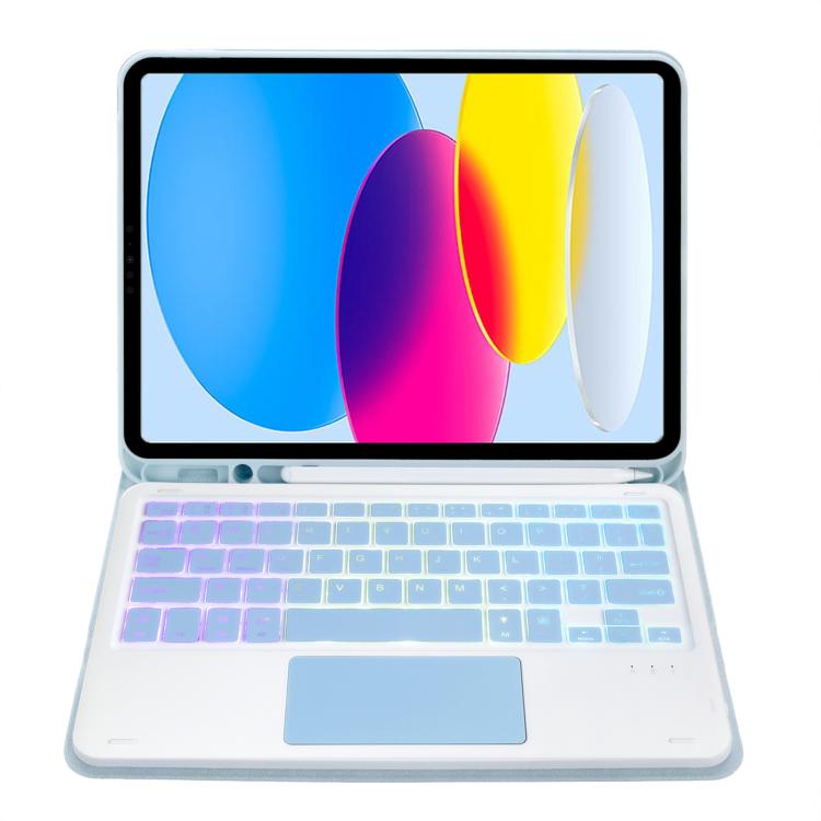 For iPad 11 2025 / 10th Gen 10.9 2022 A10B-AS Backlight Bluetooth Touch Keyboard Leather Tablet Case with Pen Slot