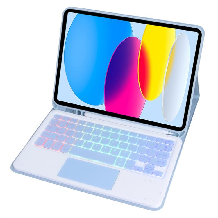 For iPad 11 2025 / 10th Gen 10.9 2022 A10B-AS Backlight Bluetooth Touch Keyboard Leather Tablet Case with Pen Slot