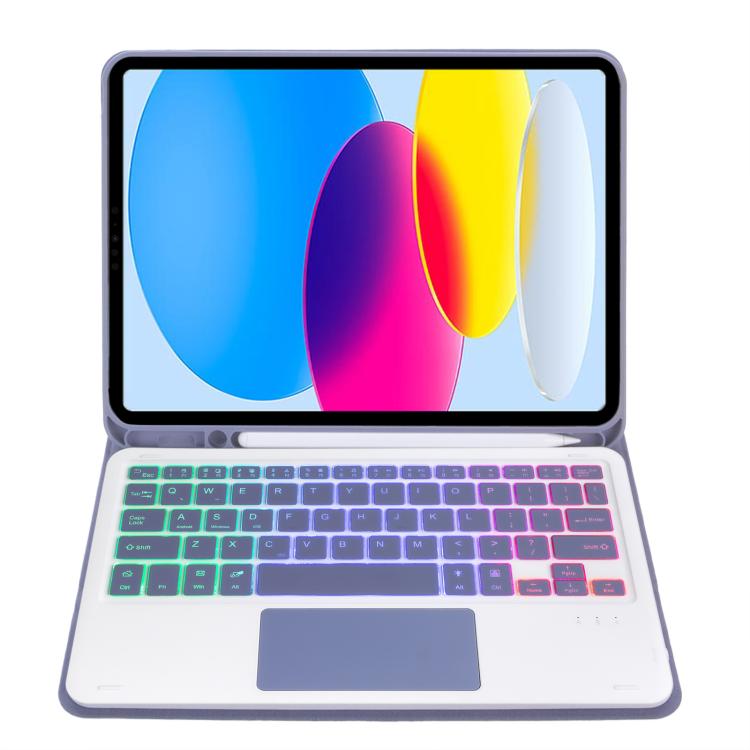 For iPad 11 2025 / 10th Gen 10.9 2022 A10B-AS Backlight Bluetooth Touch Keyboard Leather Tablet Case with Pen Slot