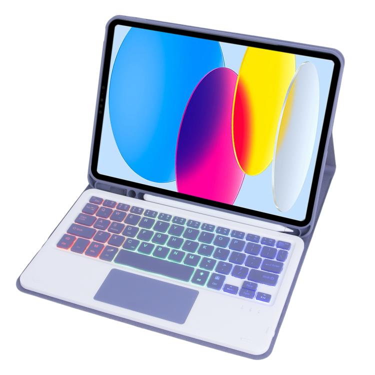 For iPad 11 2025 / 10th Gen 10.9 2022 A10B-AS Backlight Bluetooth Touch Keyboard Leather Tablet Case with Pen Slot