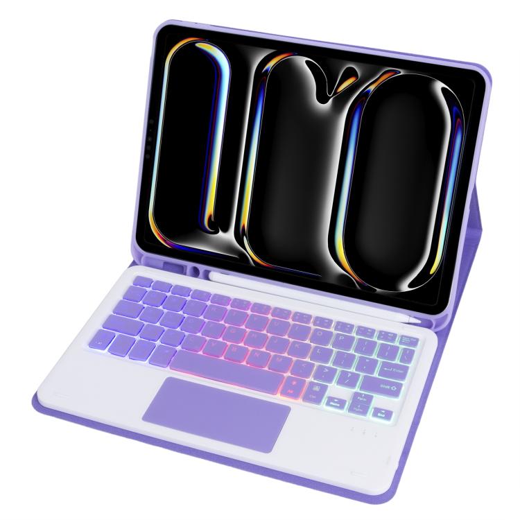 For iPad Pro 11 2024 A13B-AS Backlight Bluetooth Touch Keyboard Leather Tablet Case with Pen Slot