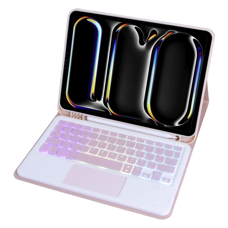 For iPad Pro 11 2024 A13B-AS Backlight Bluetooth Touch Keyboard Leather Tablet Case with Pen Slot