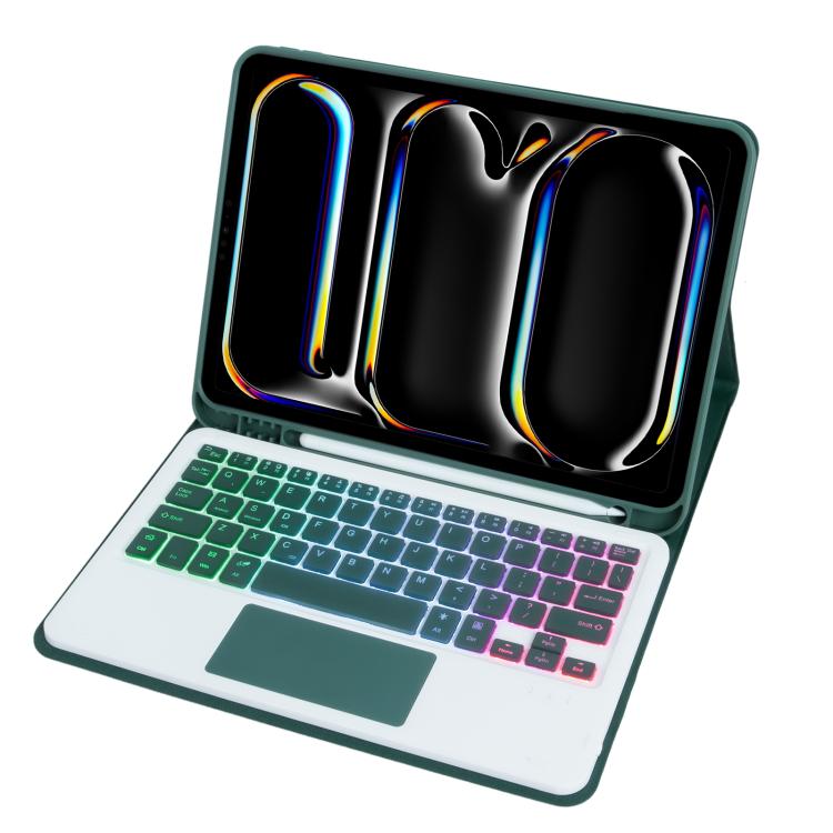 For iPad Pro 11 2024 A13B-AS Backlight Bluetooth Touch Keyboard Leather Tablet Case with Pen Slot