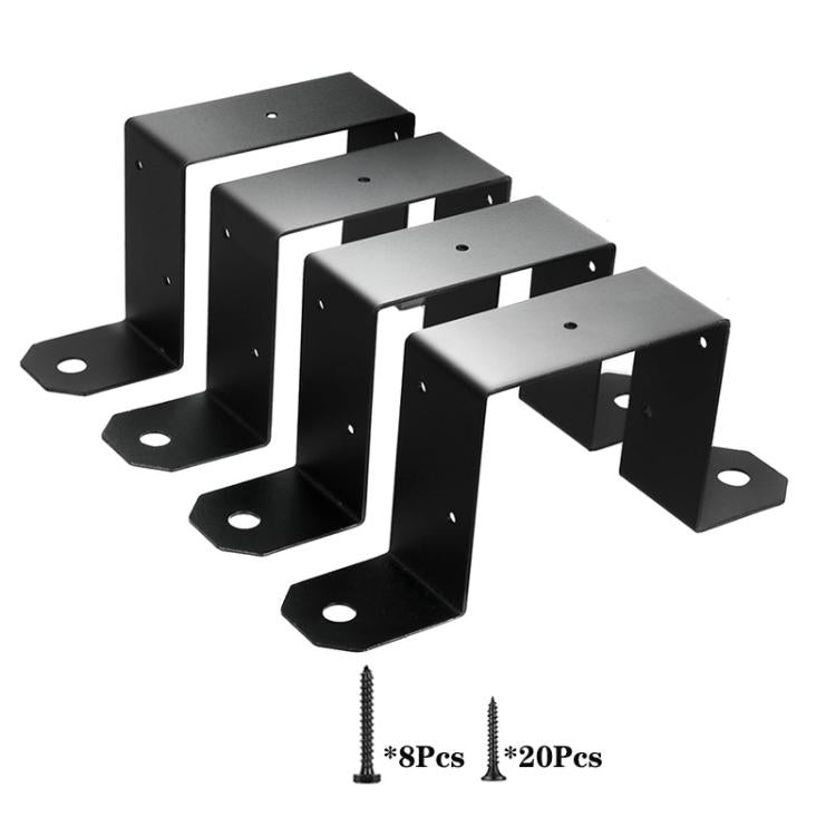 4pcs/Pack Heavy Duty Fence Post Metal Bracket Deck Post U-Shaped Fixing Bracket - Black