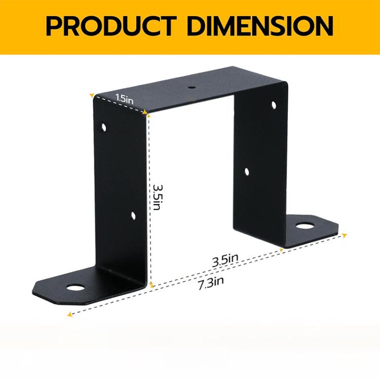 4pcs/Pack Heavy Duty Fence Post Metal Bracket Deck Post U-Shaped Fixing Bracket - Black