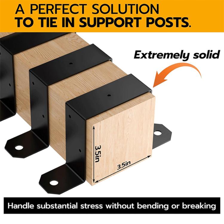 4pcs/Pack Heavy Duty Fence Post Metal Bracket Deck Post U-Shaped Fixing Bracket - Black