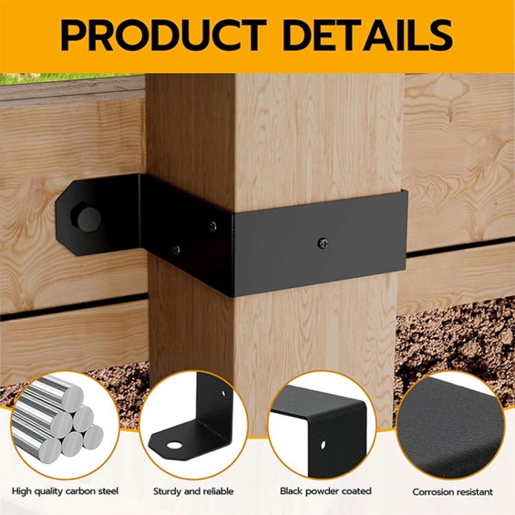 4pcs/Pack Heavy Duty Fence Post Metal Bracket Deck Post U-Shaped Fixing Bracket - Black