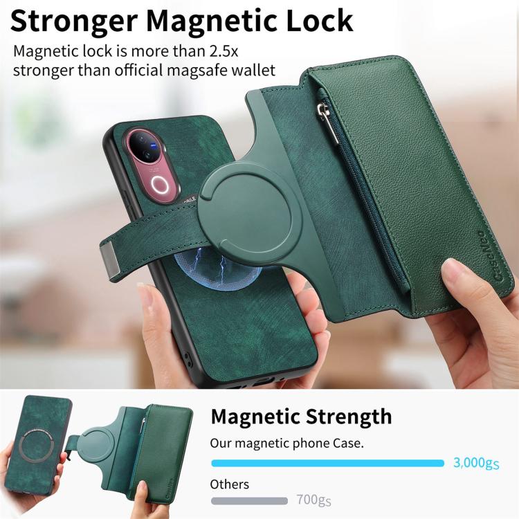 For vivo V50 CaseNeo MagSafe RFID Anti-theft Zipper Wallet Retro Leather Phone Case