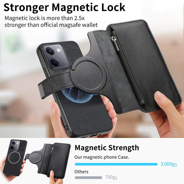For vivo Y300+ / Y200 Pro CaseNeo MagSafe RFID Anti-theft Zipper Wallet Retro Leather Phone Case