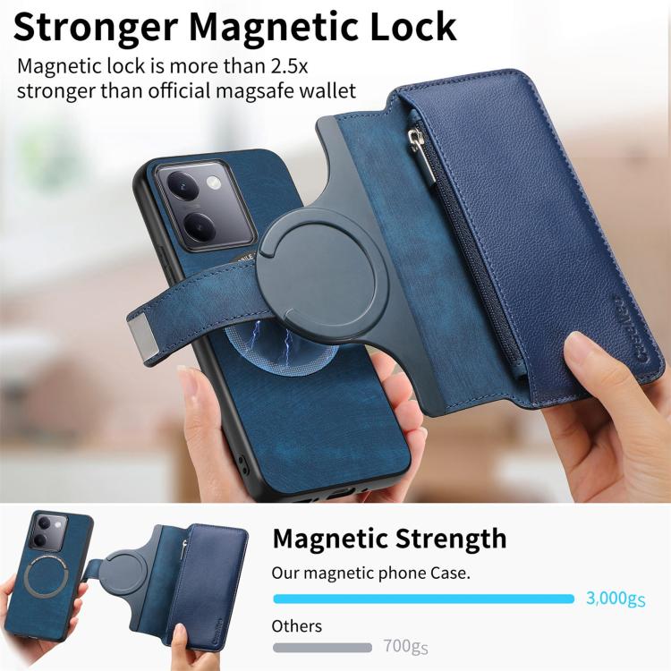 For vivo Y300+ / Y200 Pro CaseNeo MagSafe RFID Anti-theft Zipper Wallet Retro Leather Phone Case