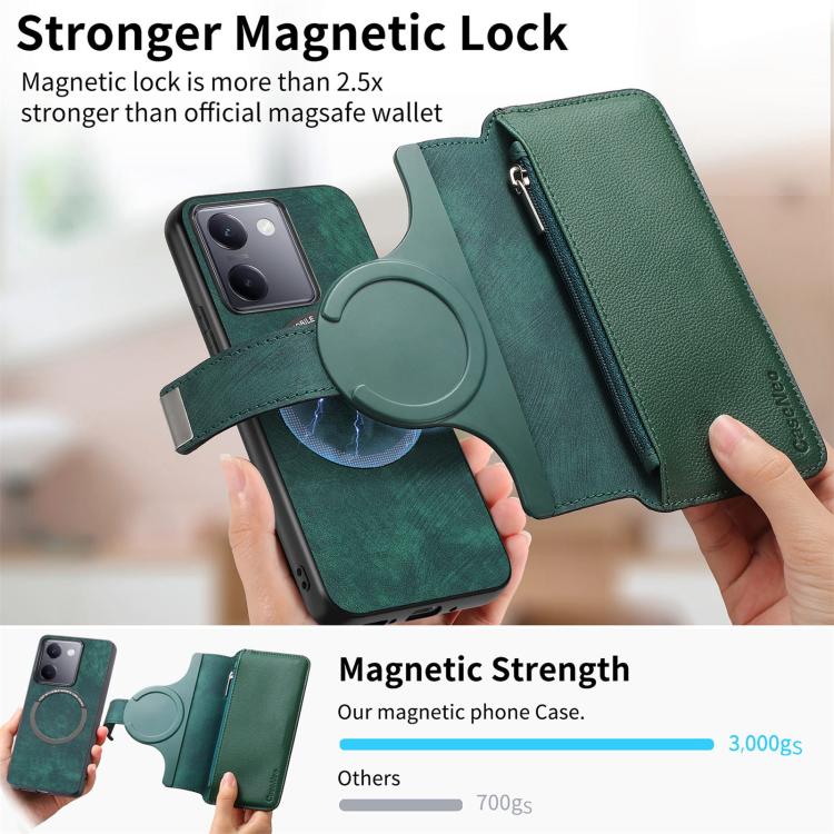 For vivo Y300+ / Y200 Pro CaseNeo MagSafe RFID Anti-theft Zipper Wallet Retro Leather Phone Case