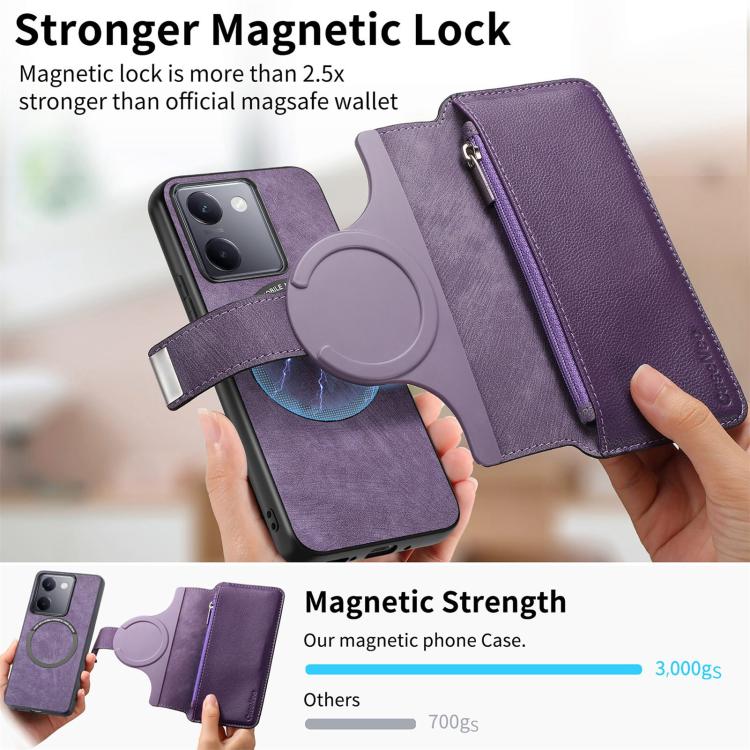 For vivo Y300+ / Y200 Pro CaseNeo MagSafe RFID Anti-theft Zipper Wallet Retro Leather Phone Case