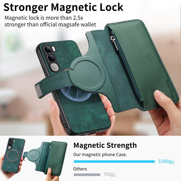 For vivo V40 Lite IDN / Y200e CaseNeo MagSafe RFID Anti-theft Zipper Wallet Retro Leather Phone Case