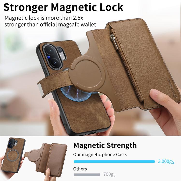 For vivo V60 5G CaseNeo MagSafe RFID Anti-theft Zipper Wallet Retro Leather Phone Case
