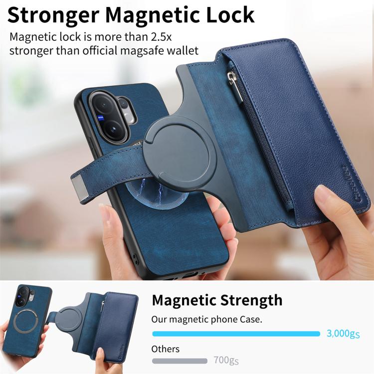 For vivo V60 5G CaseNeo MagSafe RFID Anti-theft Zipper Wallet Retro Leather Phone Case