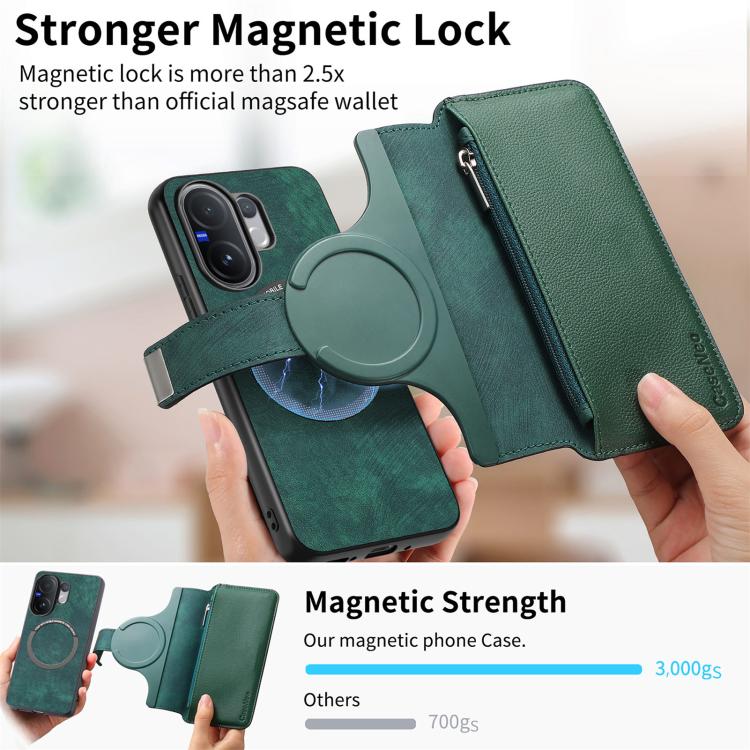 For vivo V60 5G CaseNeo MagSafe RFID Anti-theft Zipper Wallet Retro Leather Phone Case
