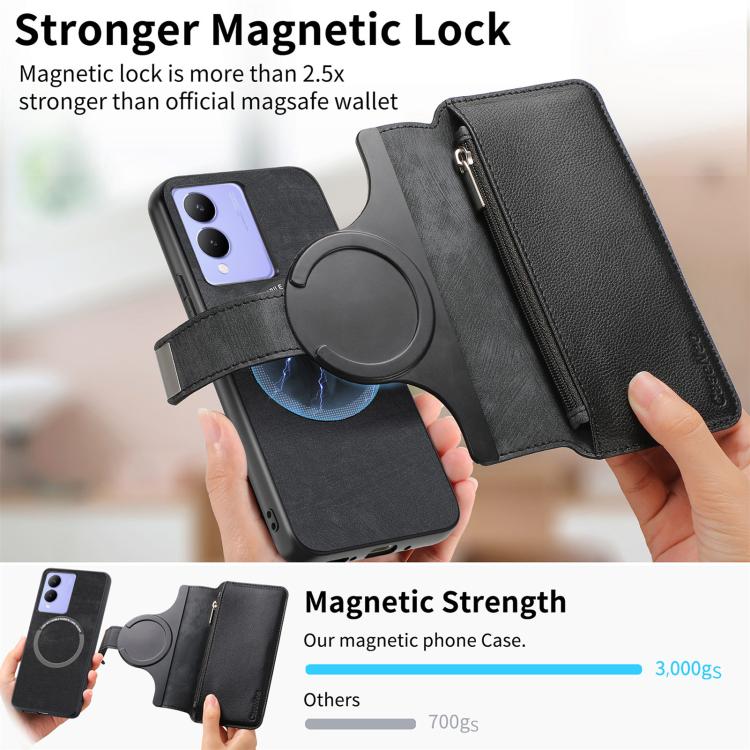 For vivo Y17s / Y33t 4G CaseNeo MagSafe RFID Anti-theft Zipper Wallet Retro Leather Phone Case