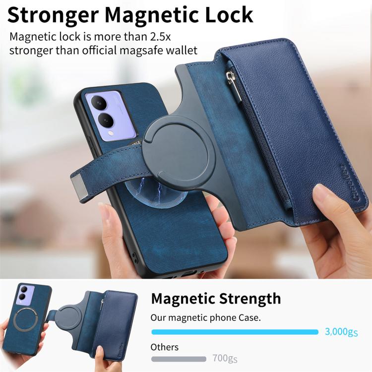 For vivo Y17s / Y33t 4G CaseNeo MagSafe RFID Anti-theft Zipper Wallet Retro Leather Phone Case
