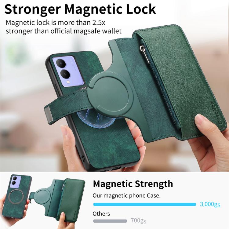 For vivo Y17s / Y33t 4G CaseNeo MagSafe RFID Anti-theft Zipper Wallet Retro Leather Phone Case