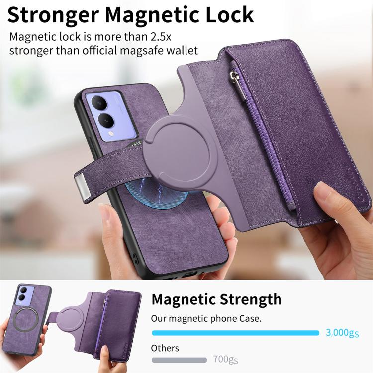For vivo Y17s / Y33t 4G CaseNeo MagSafe RFID Anti-theft Zipper Wallet Retro Leather Phone Case