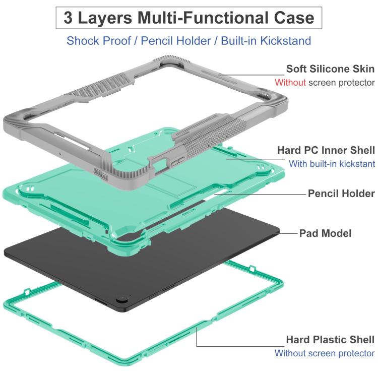 For Samsung Galaxy Tab S10 FE+ Shockproof Silicone Hybrid PC Tablet Case with Holder