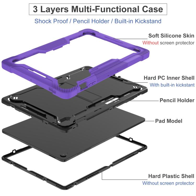 For Samsung Galaxy Tab S10 FE+ Shockproof Silicone Hybrid PC Tablet Case with Holder