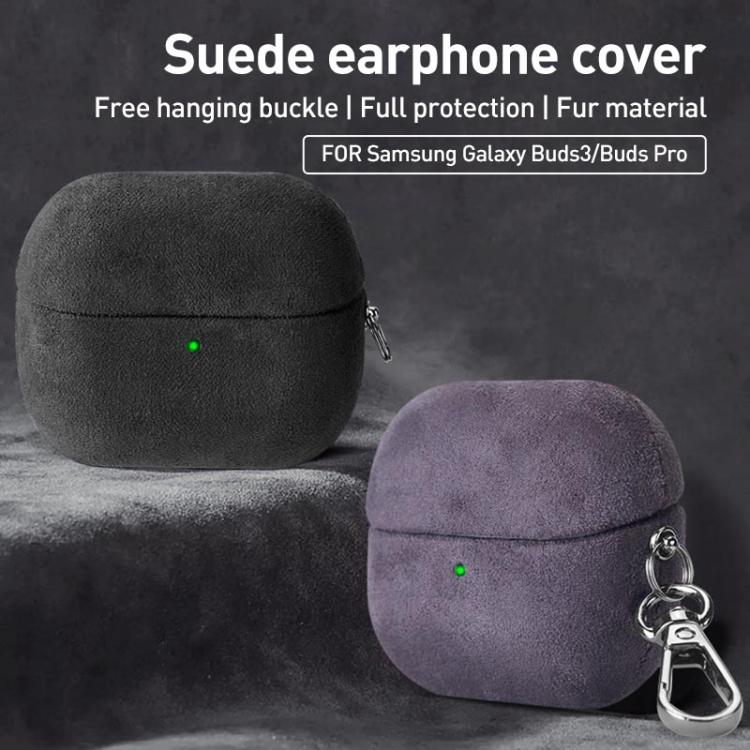 For Samsung Galaxy Buds3 / Buds3 Pro Turned Fur Leather Earphone Case with Hook