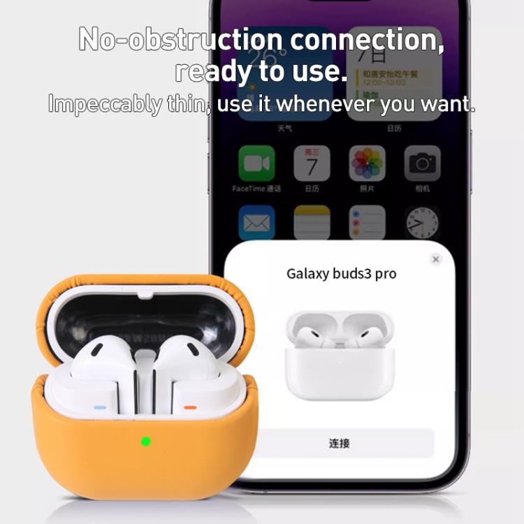 For Samsung Galaxy Buds3 / Buds3 Pro Oily Skin Leather Texture Earphone Case with Hook