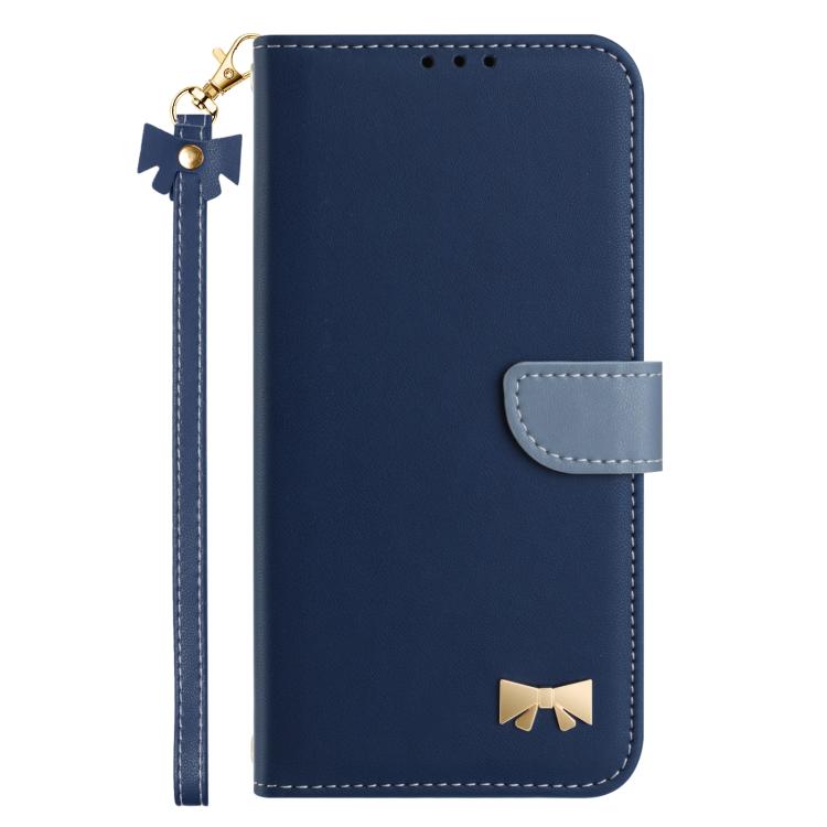 For OPPO A36 4G / A76 / A96 Metal Bow Leather Phone Case with Hand Strap