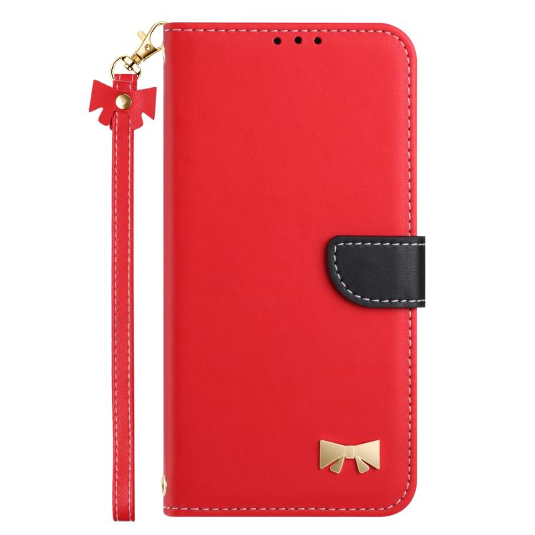 For OPPO Reno14 Pro 5G Metal Bow Leather Phone Case with Hand Strap