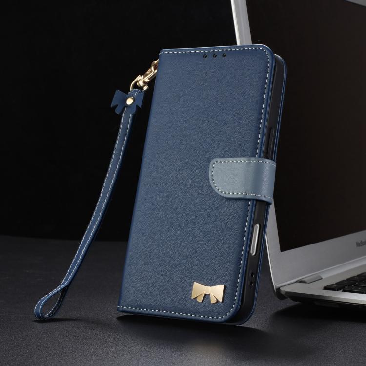 For OPPO A5 Pro 5G Global Metal Bow Leather Phone Case with Hand Strap