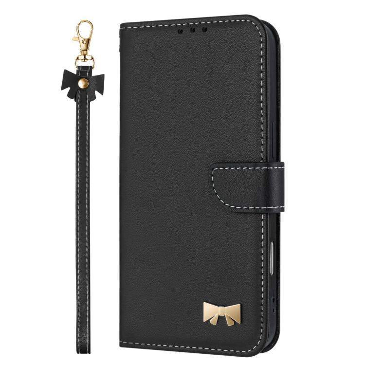 For OPPO A5 Pro 5G Global Metal Bow Leather Phone Case with Hand Strap