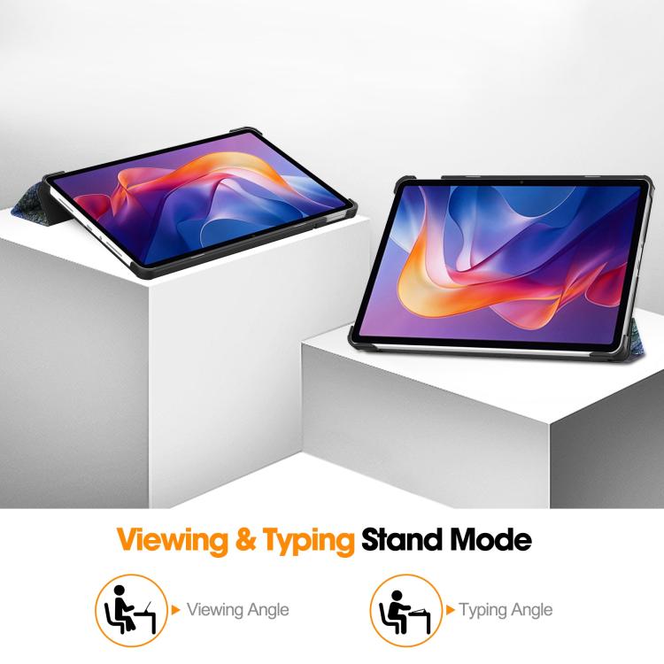 For Xiaomi Redmi Pad 2 Custer Painted 3-Fold Stand Leather Smart Tablet Case