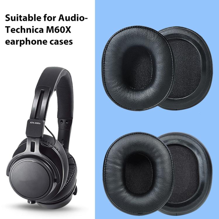2pcs Sponge Earmuffs Replacement Earpads For Audio Technica ATH-M60X, Model:Black Lambskin