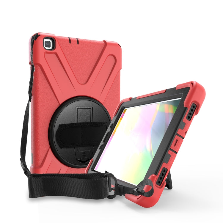 For Samsung Tab A 8.0(2019) T290 / T295 Shockproof Colorful Silicone + PC Protective Case with Holder & Hand Grip Strap