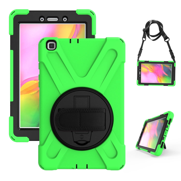 For Samsung Tab A 8.0(2019) T290 / T295 Shockproof Colorful Silicone + PC Protective Case with Holder & Hand Grip Strap