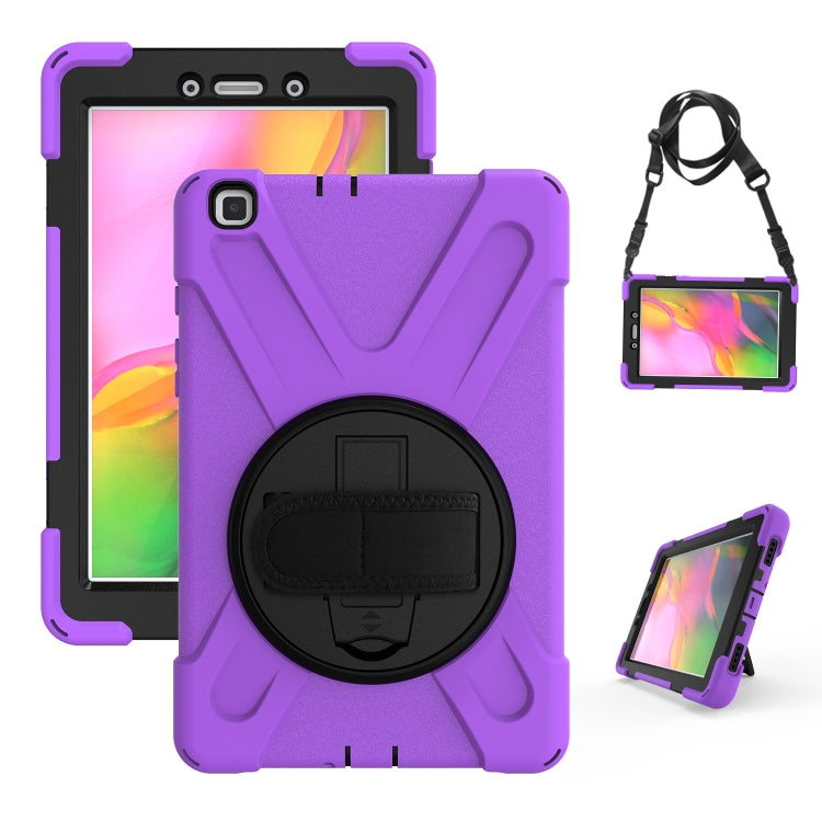 For Samsung Tab A 8.0(2019) T290 / T295 Shockproof Colorful Silicone + PC Protective Case with Holder & Hand Grip Strap