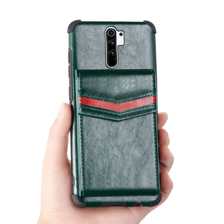 For Xiaomi Redmi 9 Flip Card Bag Copper Buckle TPU + PU Leather Back Cover Shockproof Case with Card Slots & Photo Frame