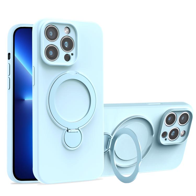 For iPhone 13 Pro Max Liquid Silicone MagSafe Holder Phone Case